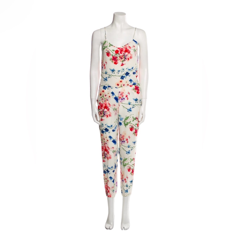 Theory “Stassia” Women's Floral 100% Silk Jumpsuit Stretch waist/ cuffs Size 8